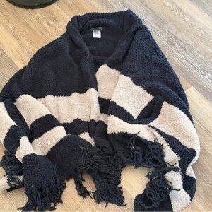 Barefoot Dreams Black and Cream Striped Wrap